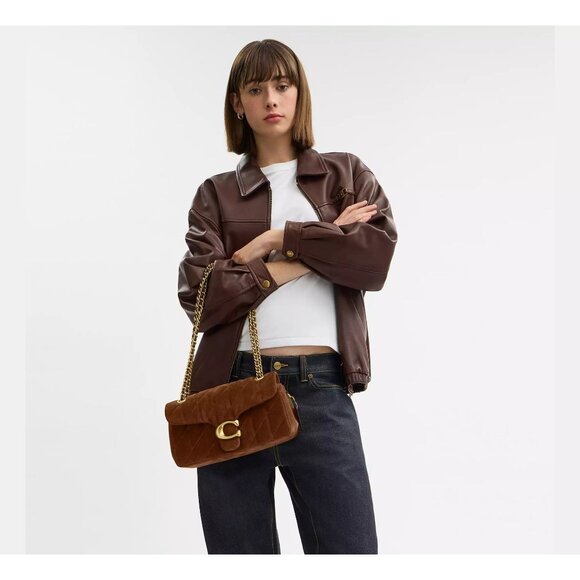 Coach Tabby Shoulder Bag 26 in Warm Brown Womens Suede Brass Hardware Purse - Picture 16 of 17